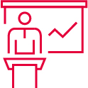 Atradius icon of someone presenting at an event